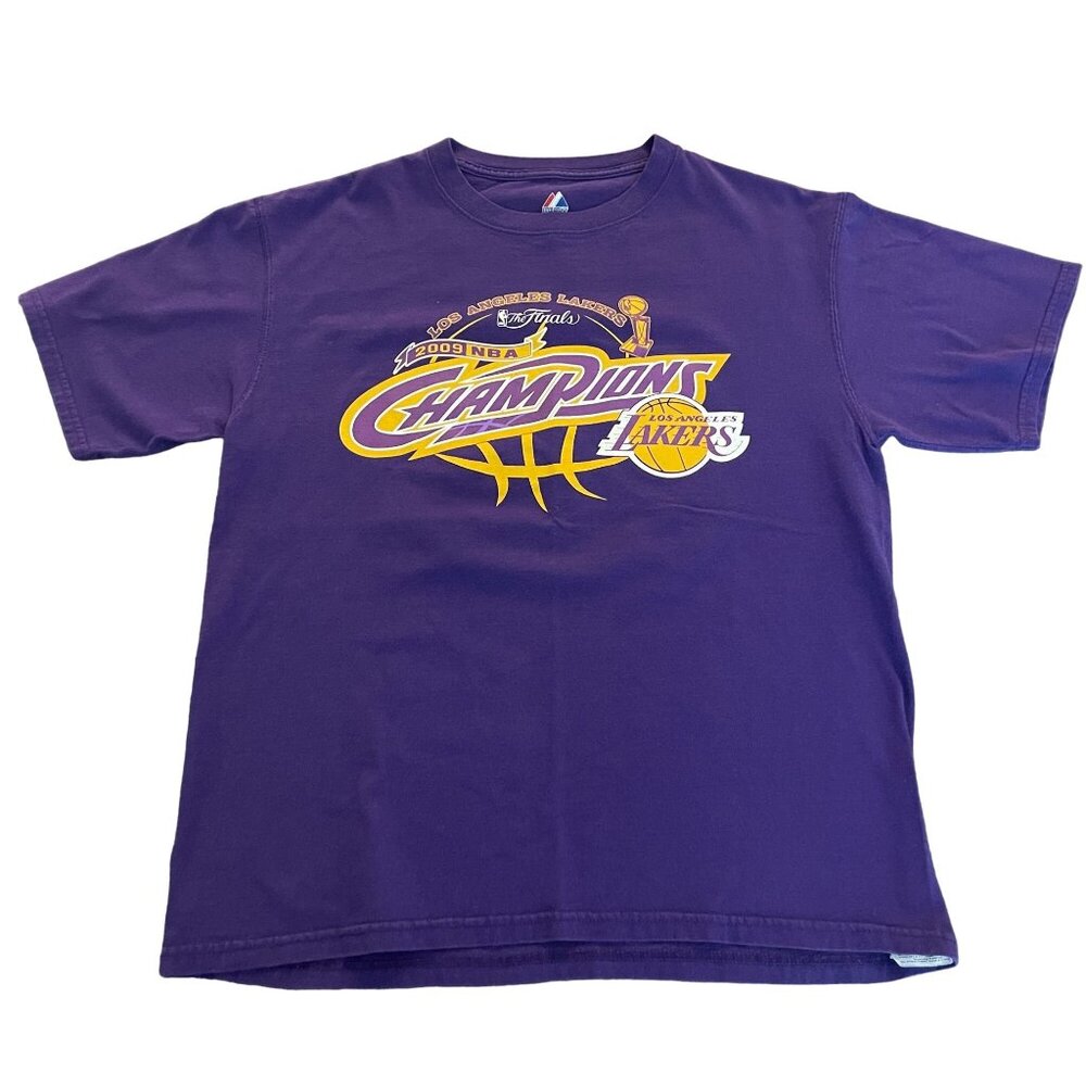 Majestic 2009 NBA Finals LA Lakers Champions LA T-shirt Playoffs Roster, Size L